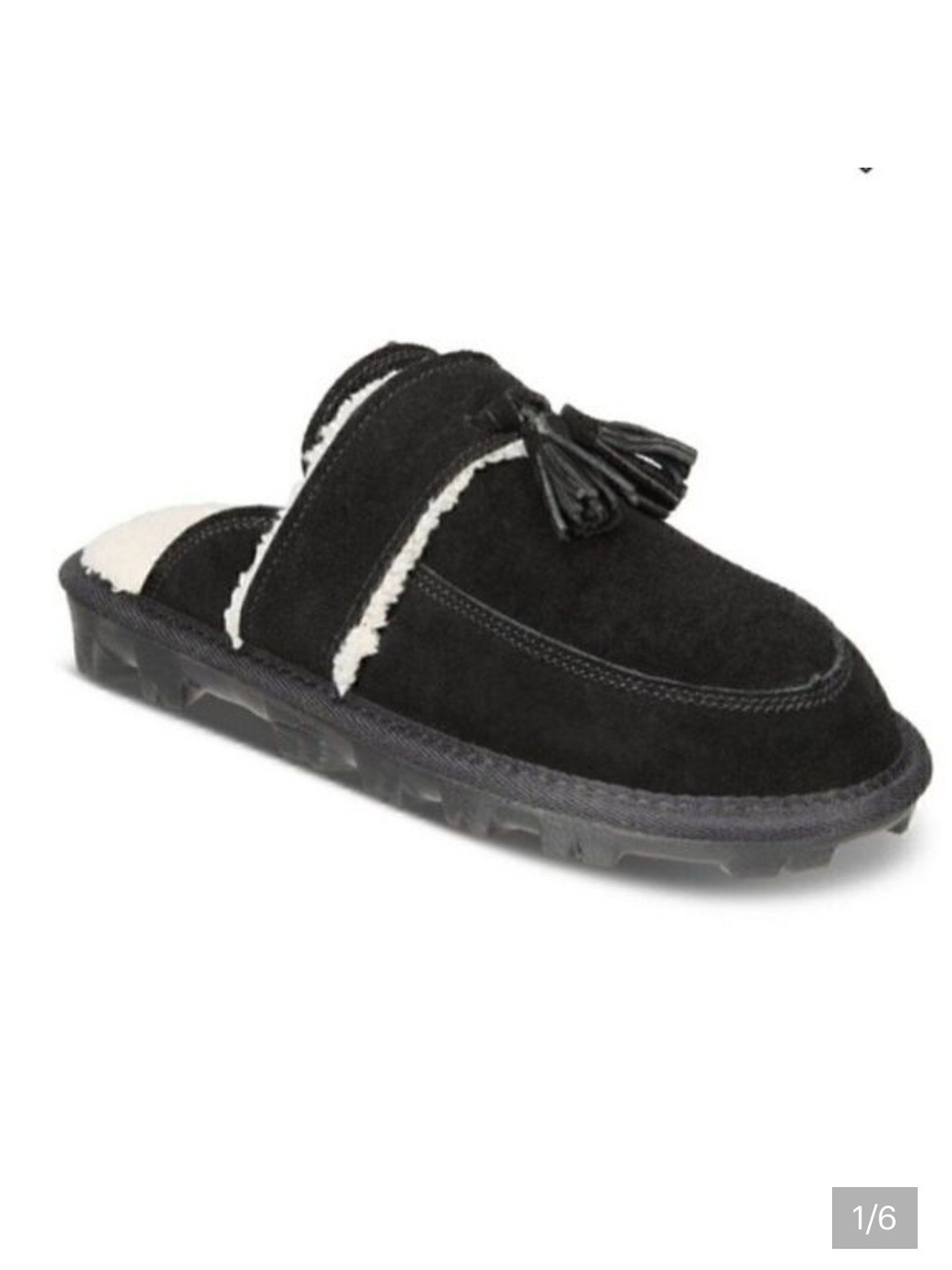 Black Suede Tassel Slip-On Mule for Women